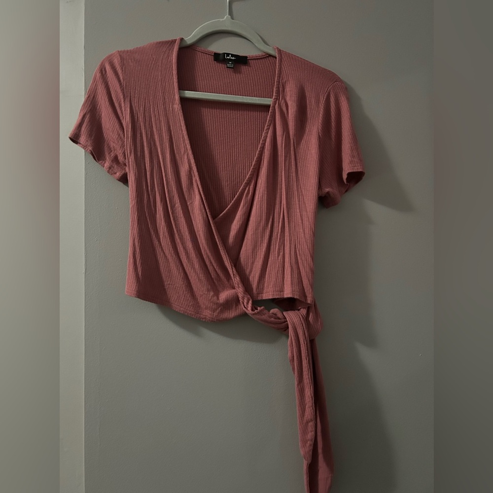 Lulu's Dusty Rose Wrap Crop Top